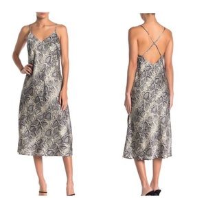 Love Stitch Snake Print Satin Midi Slip Dress Size Small NWT